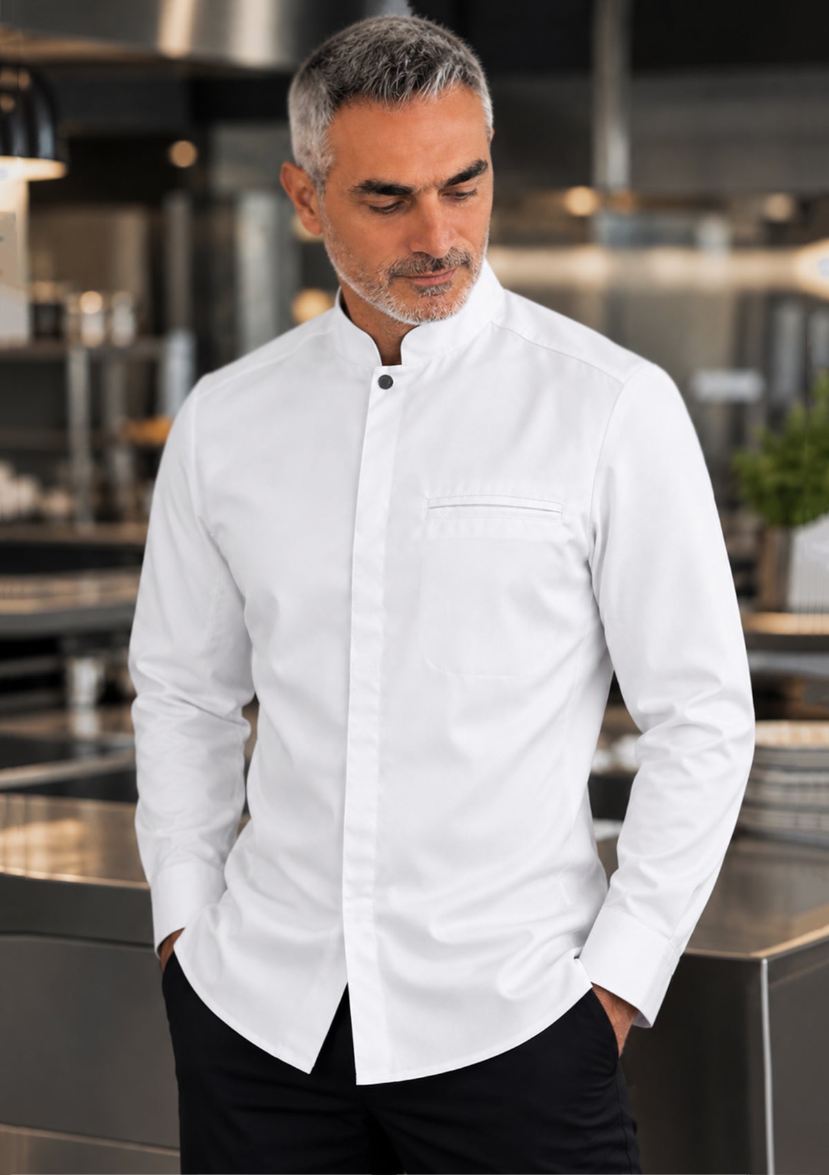 Chemise de Chef Homme Slim à Manches Longues
