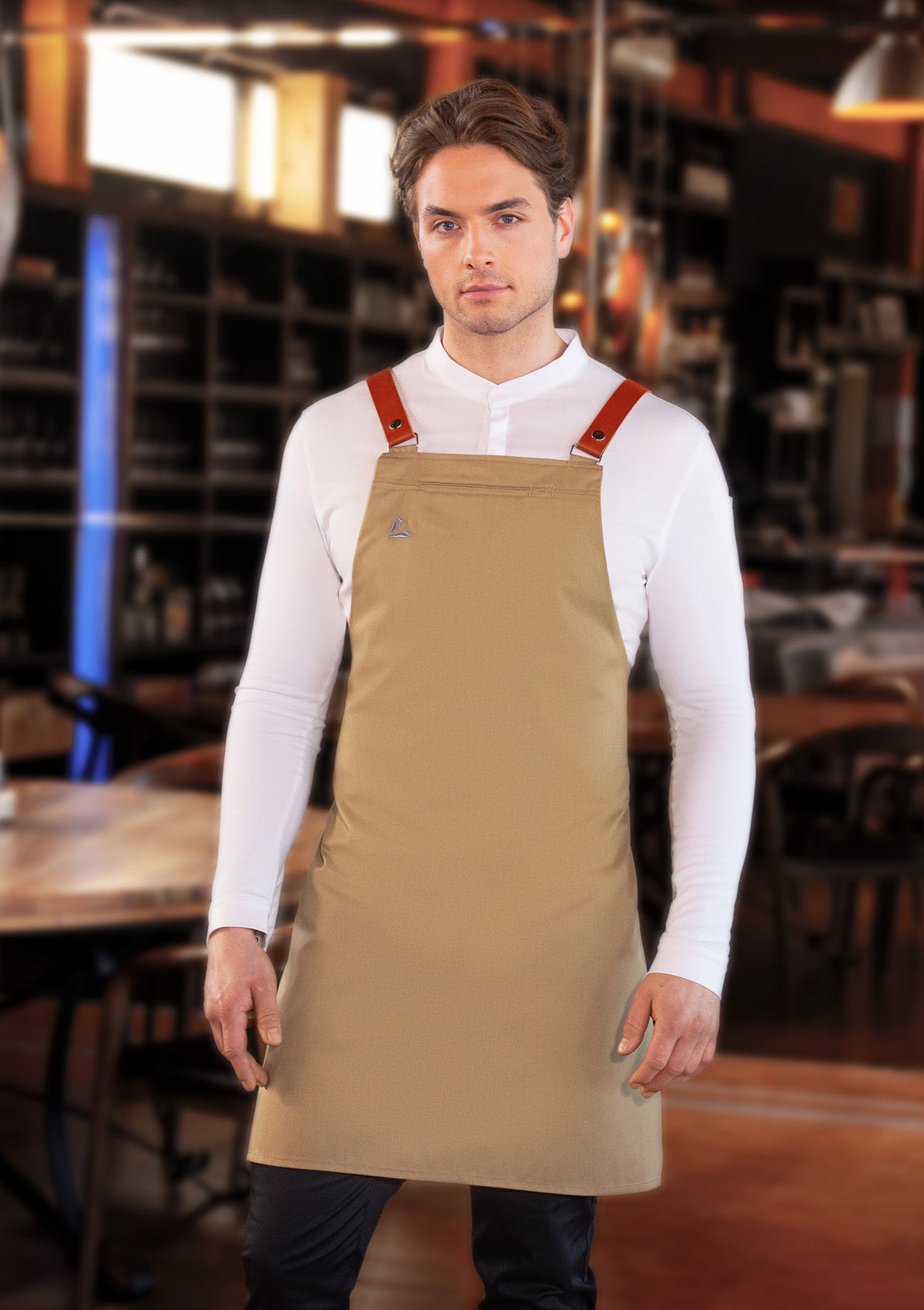 Tablier à Bavette avec Bretelles en Cuir Véritable Unisexe