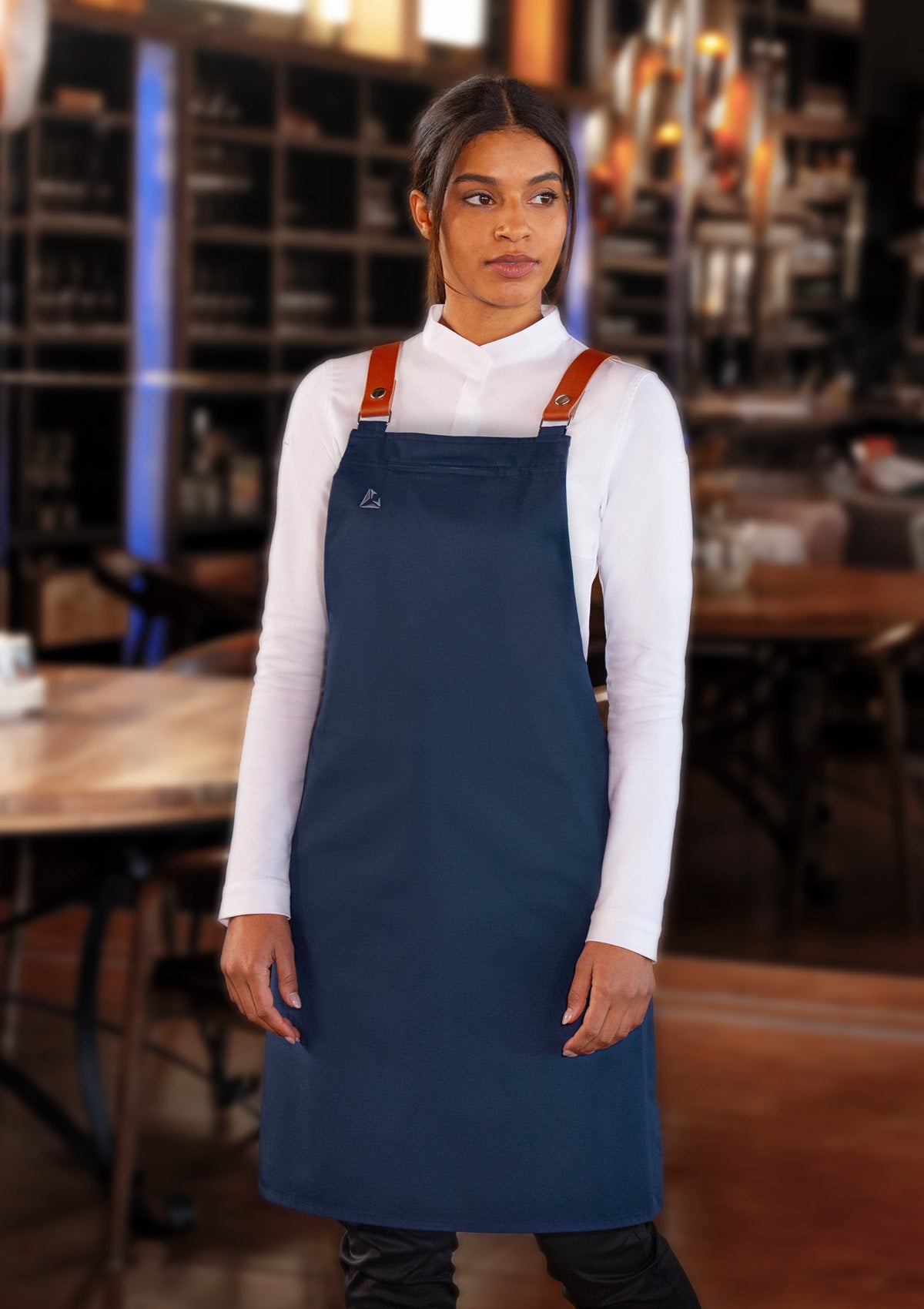 Tablier à Bavette avec Bretelles en Cuir Véritable Unisexe