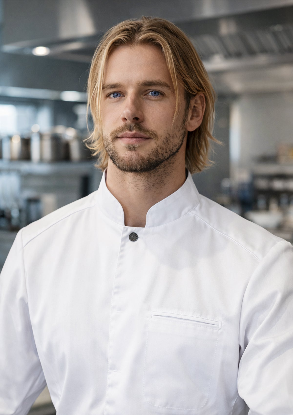 Chemise de Chef Homme Slim à Manches Longues