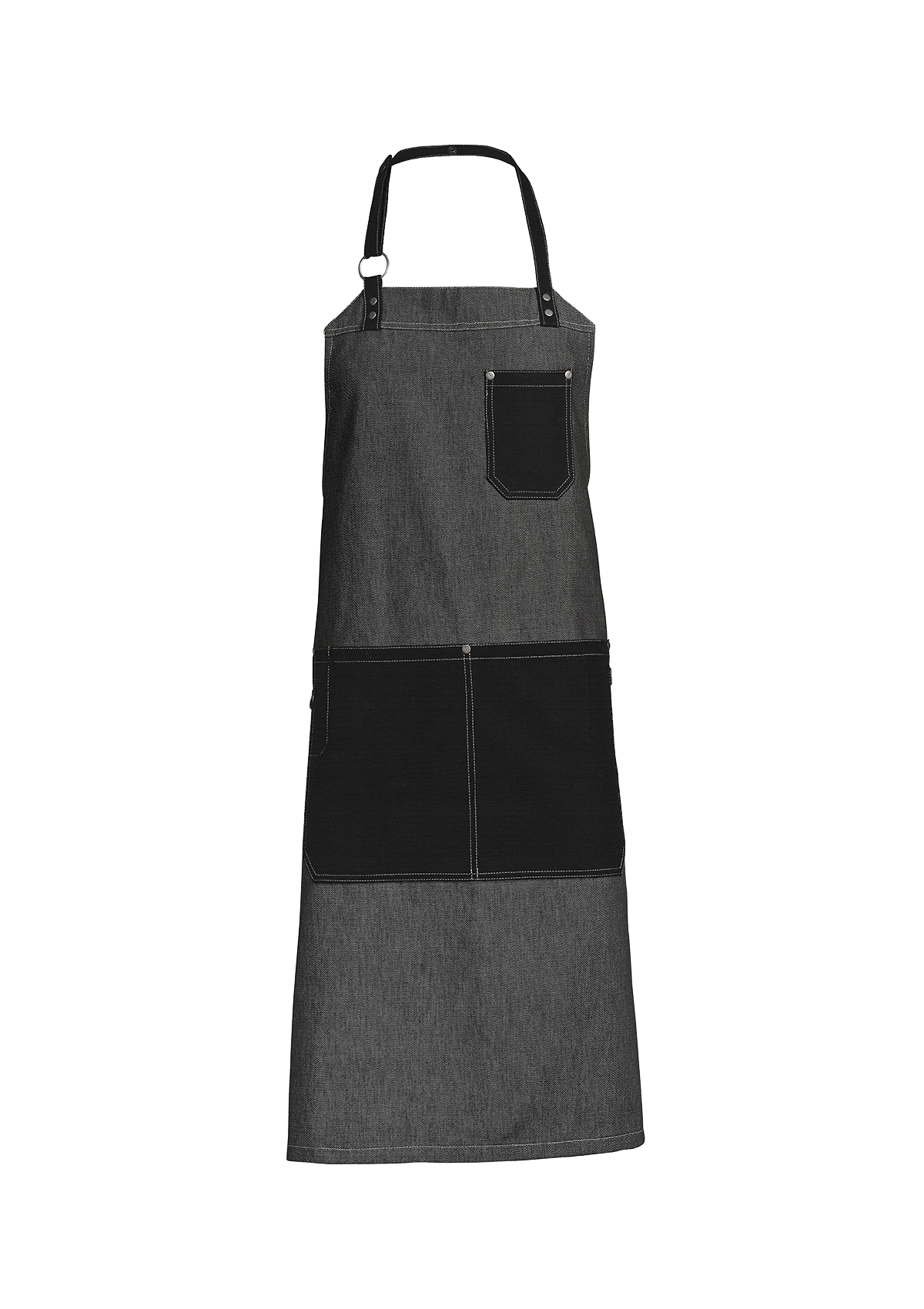 Raw Bib Apron with Front Pockets, Metal Ring & Rivets Unisex