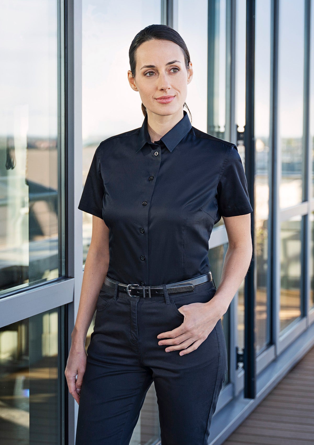 Blouse Femme Active-Stretch Manches Courtes Coupe Slim