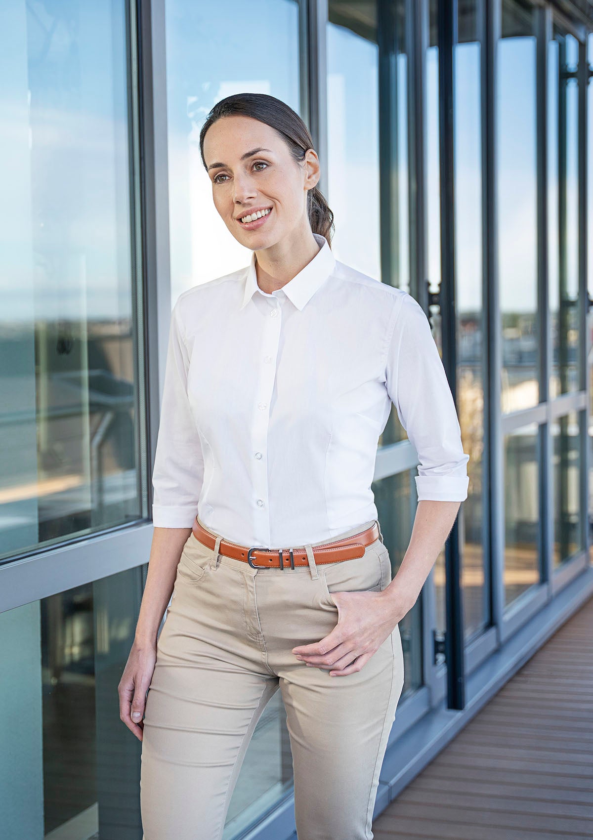 Blouse Femme Active-Stretch Manches 3/4 Coupe Slim