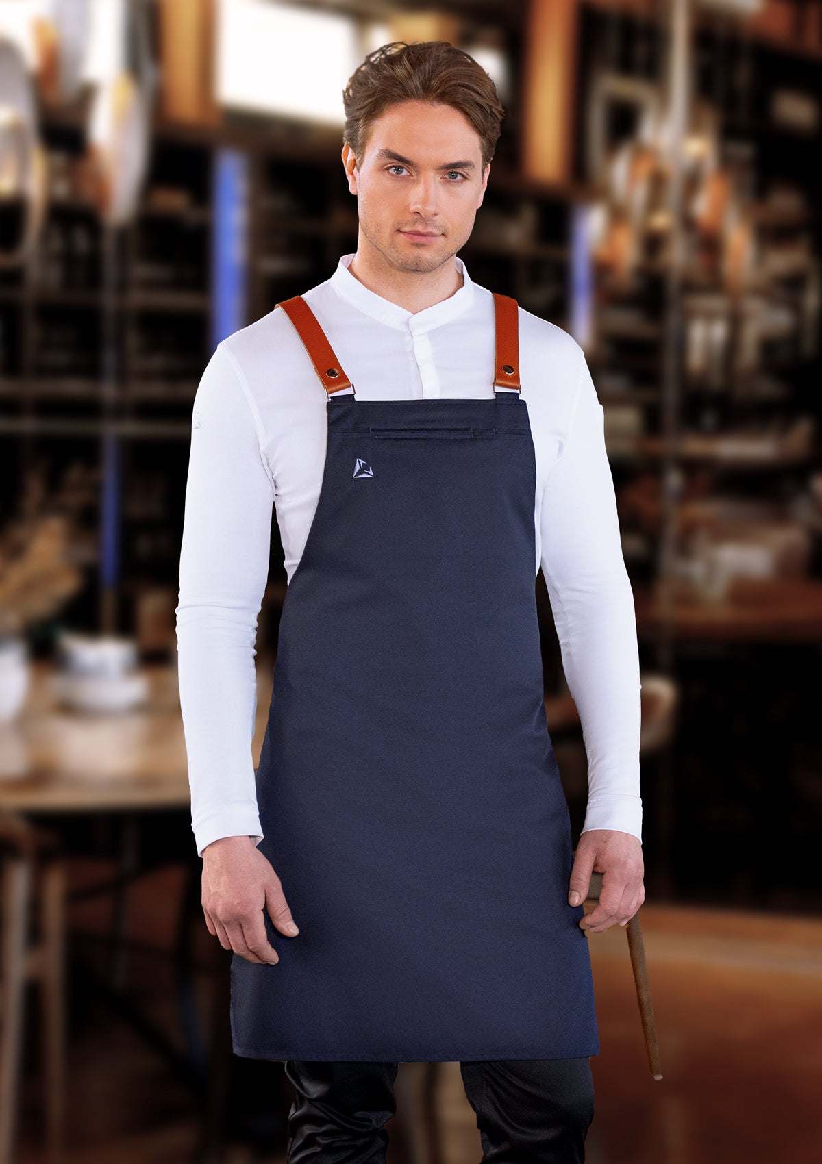 Tablier à Bavette avec Bretelles en Cuir Véritable Unisexe